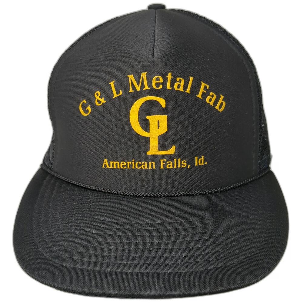 Otto Black One Size Trucker Hat G&L Metal Fab Snapback Mesh Rope American Falls